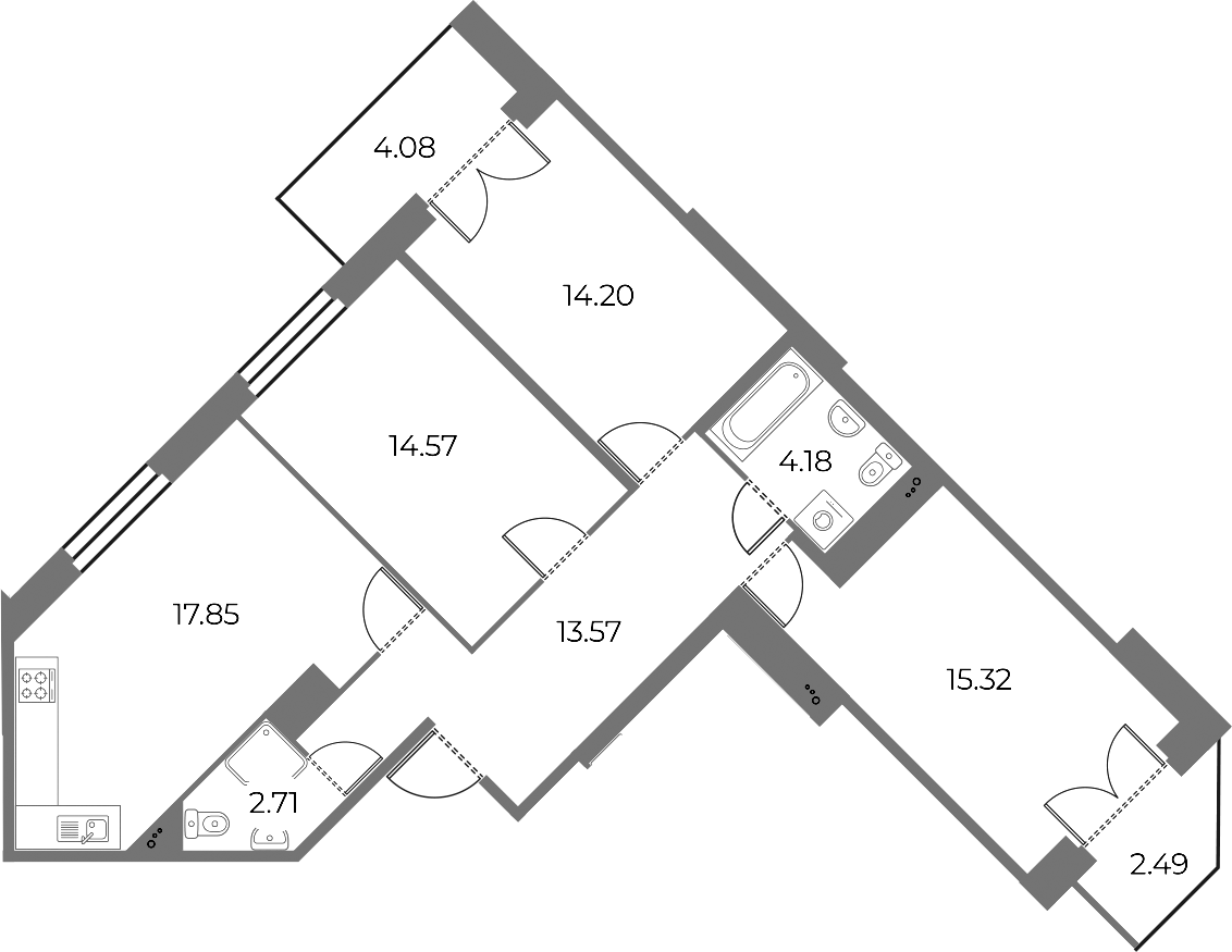 3-комнатная квартира 84.37 м², 6/18 эт., ЖК «Огни Залива»